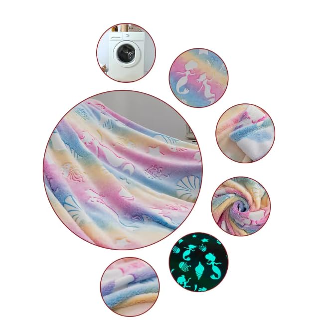 Mermaid Design Multi Color Small Night Glow Baby Blanket for Kids