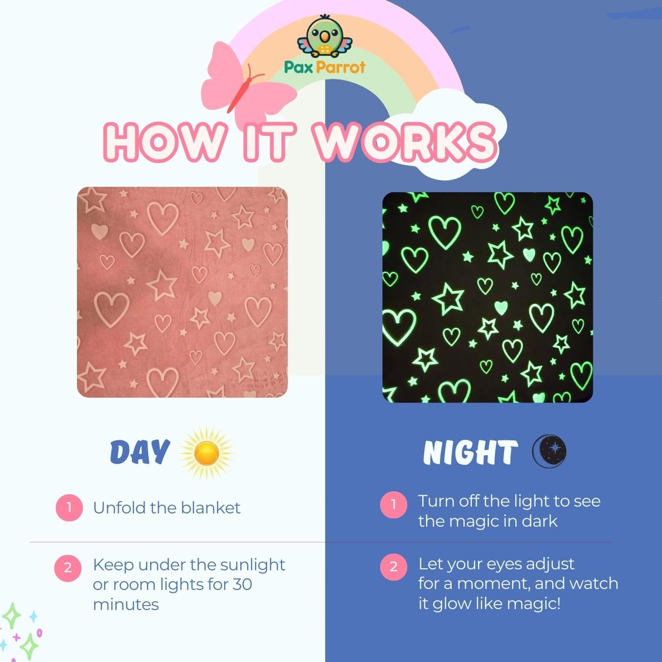 Stars & Hearts Design Small Night Glow Baby Blanket for Kids