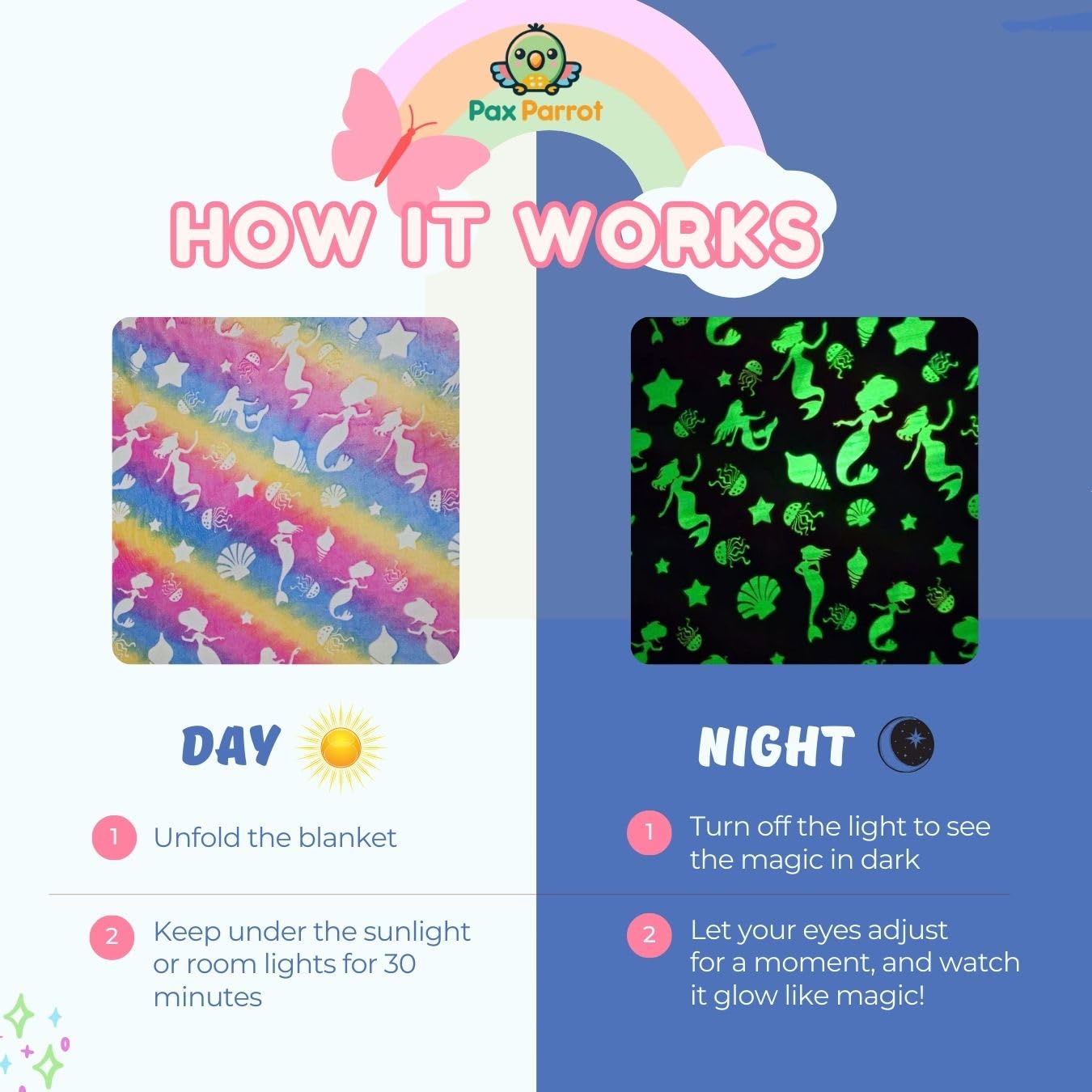 Stars & Hearts Design Small Night Glow Baby Blanket for Kids