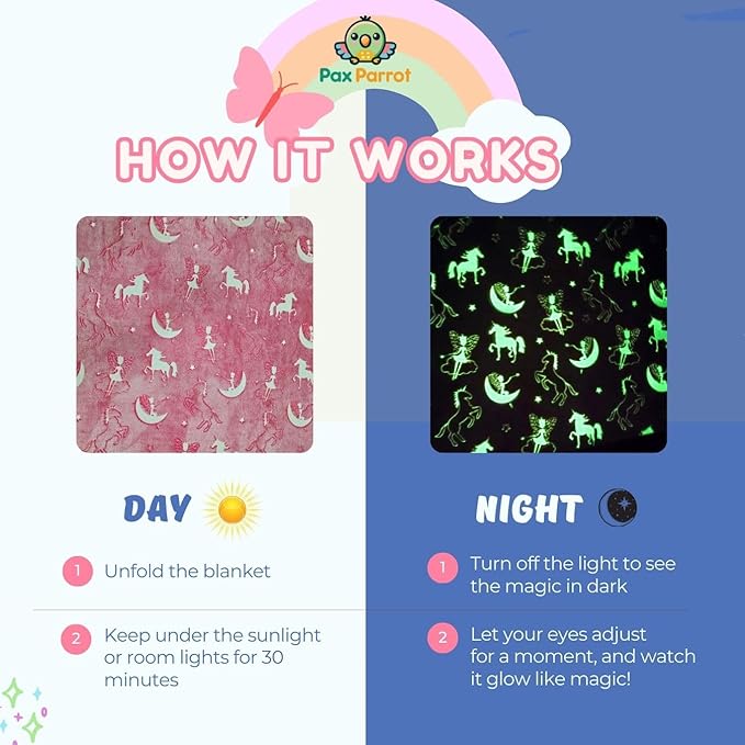 Unicorn Design Night Glow Baby Blanket for Kids