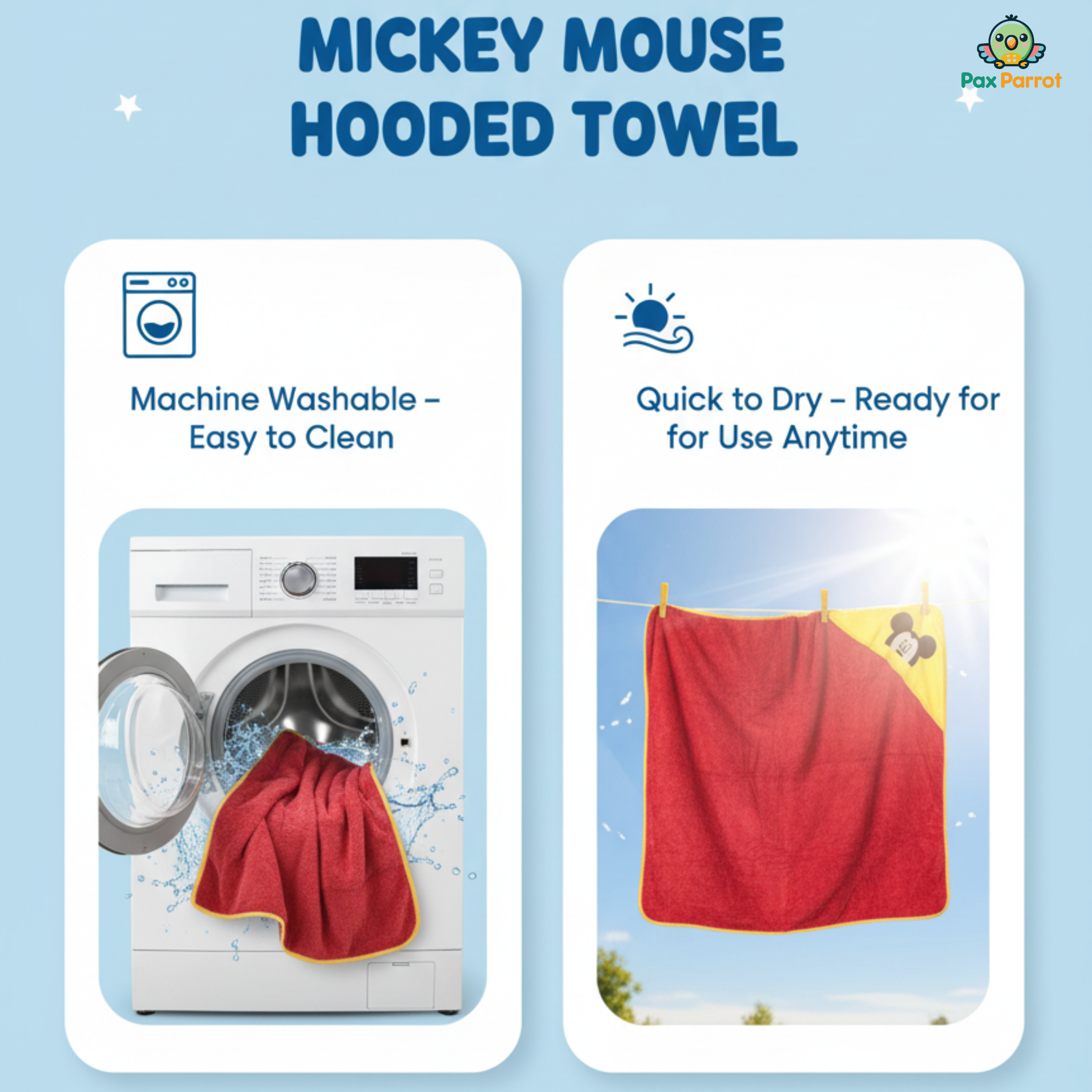 Disney Character Baby Hooded Towel – Soft 280 GSM Cotton Bath Wrap