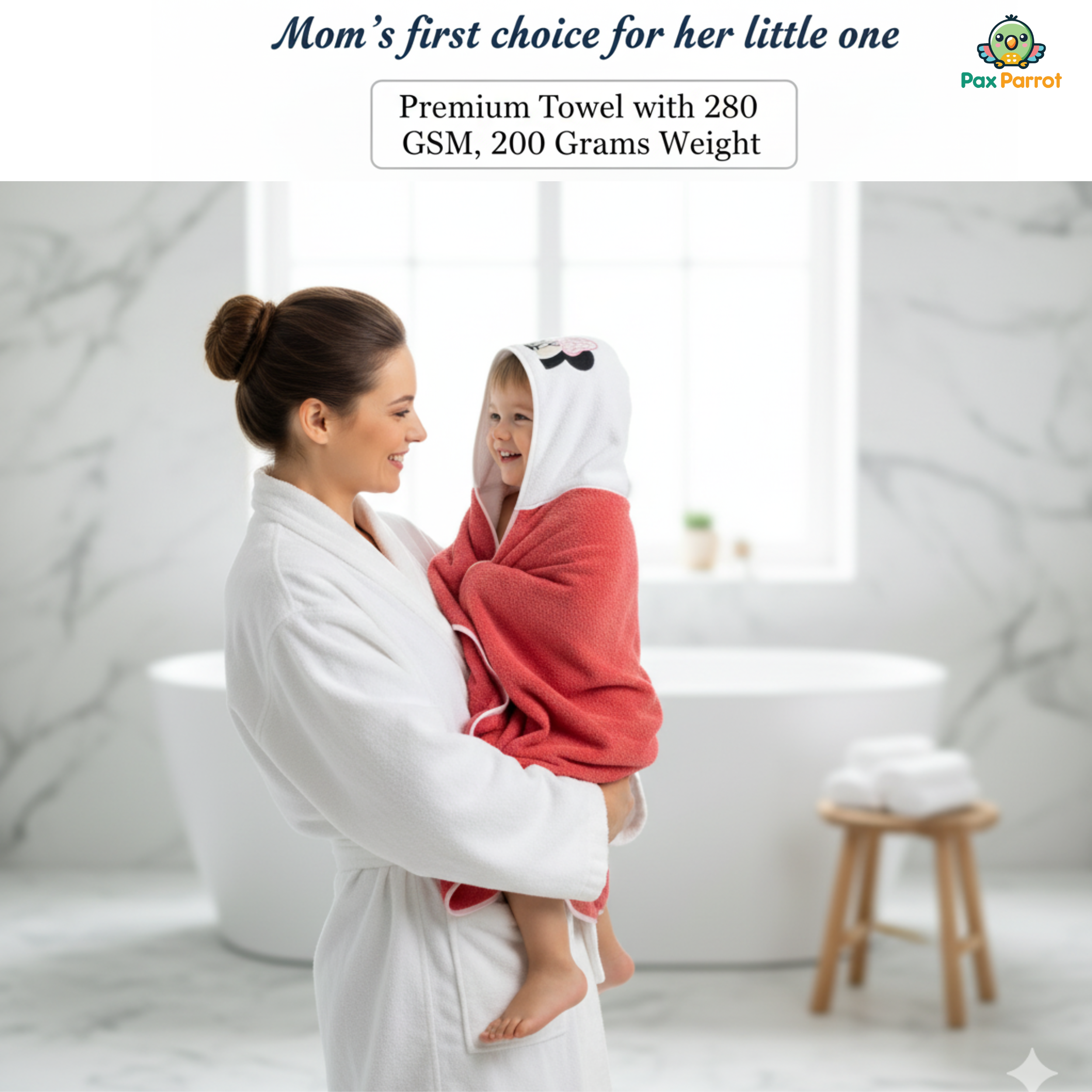 Disney Character Baby Hooded Towel – Soft 280 GSM Cotton Bath Wrap