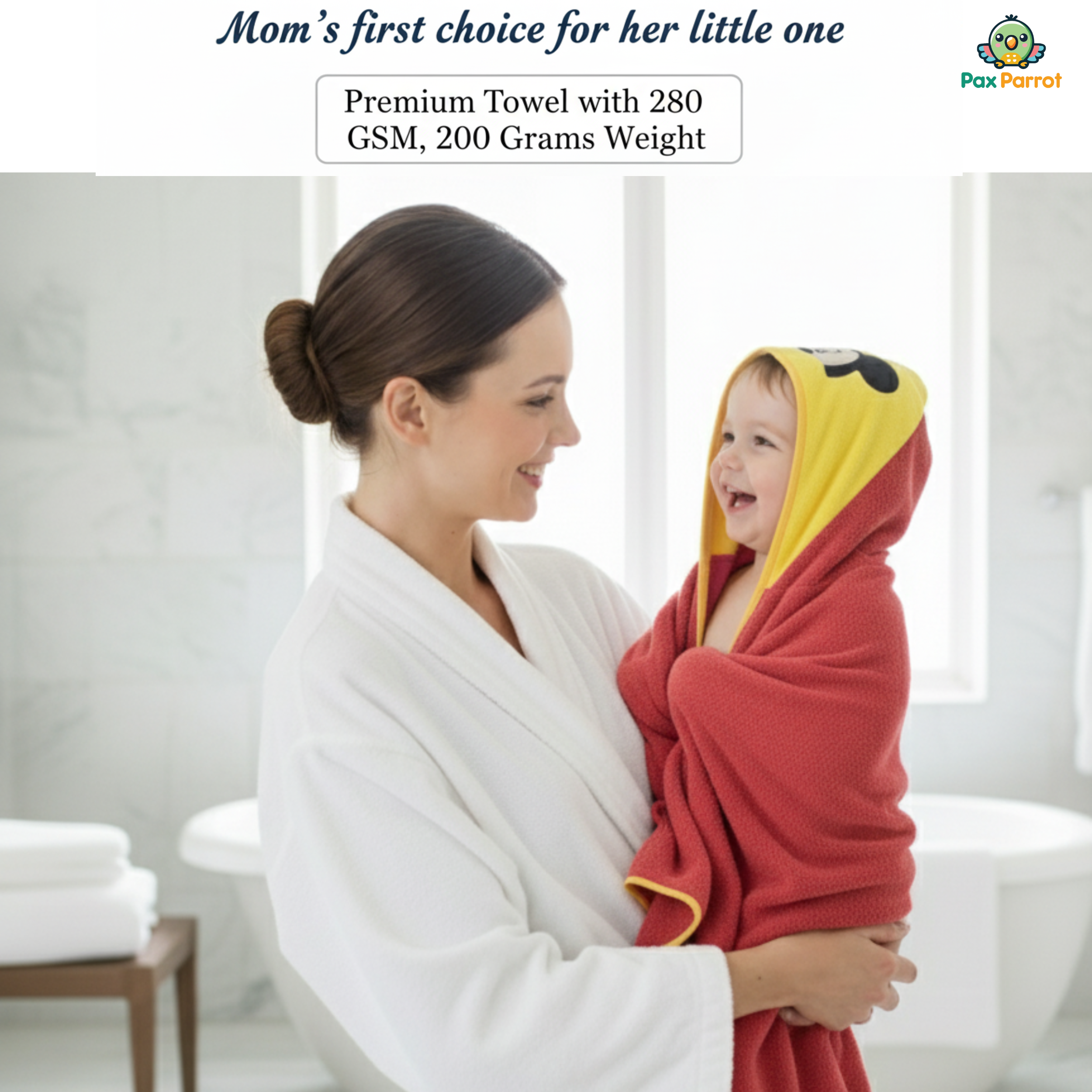 Disney Character Baby Hooded Towel – Soft 280 GSM Cotton Bath Wrap