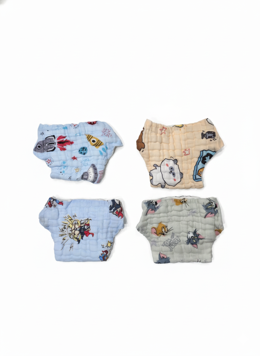 Muslin Baby Cloth Diaper – Soft & Breathable Muslin Cotton Reusable Nappies ( Multi-Color, S/M Size)