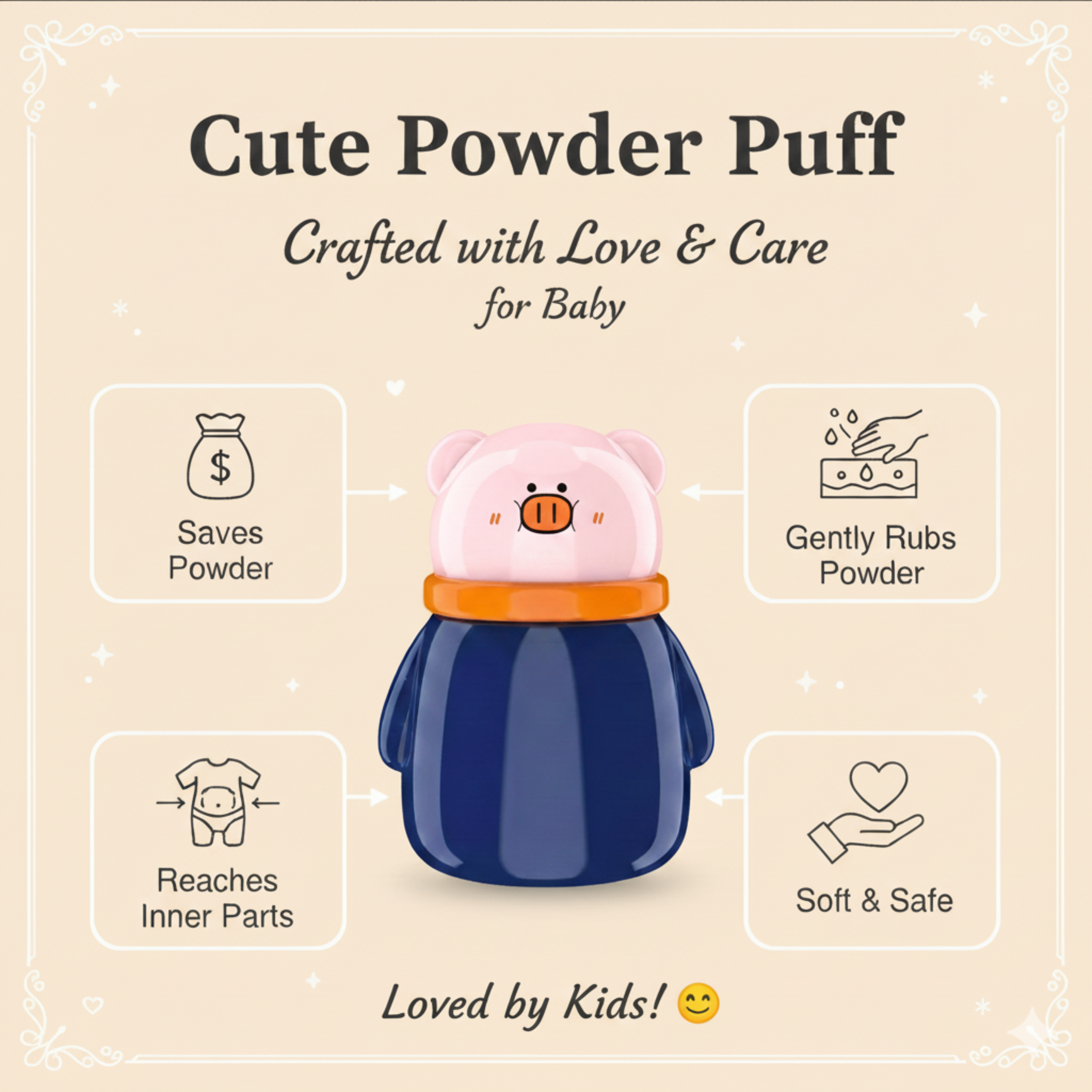 Cute Animal Powder Puff for Babies – Soft & Gentle Baby Care