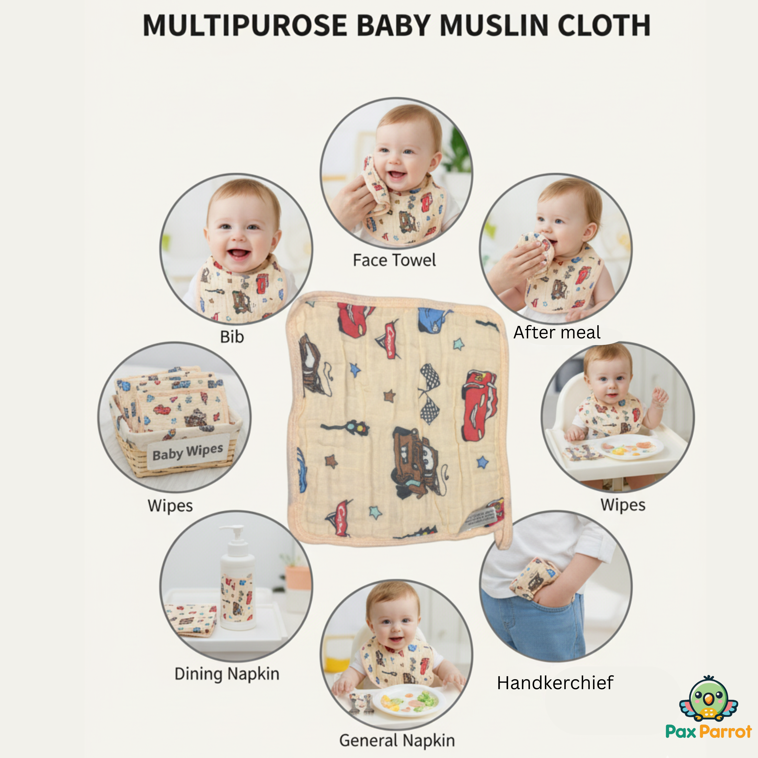 Muslin Cotton Face Towels for Babies – Soft & Breathable Muslin Napkins ( Pack of 4 )