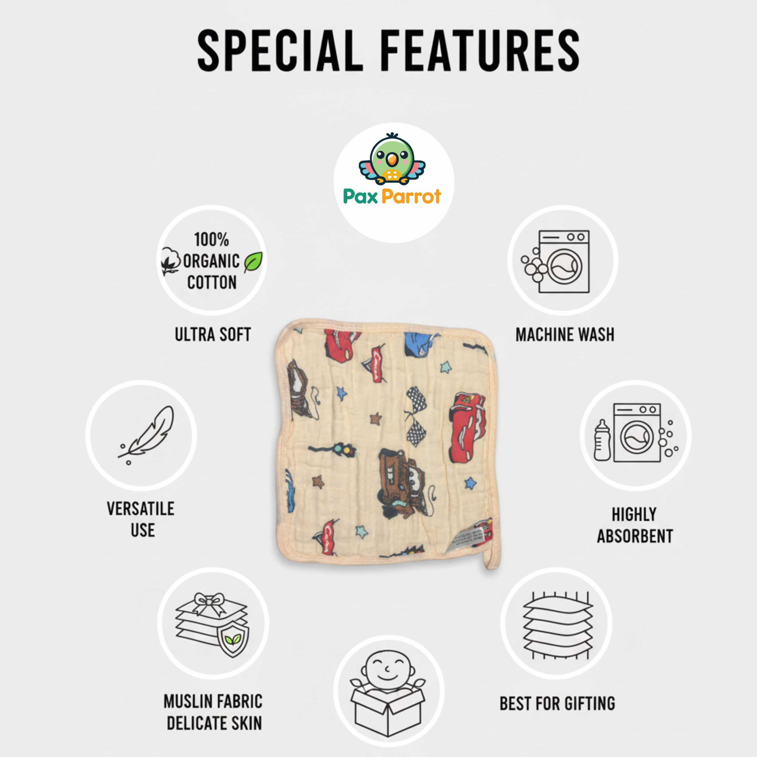 Muslin Cotton Face Towels for Babies – Premium 6-Layer Muslin Napkins ( Pack of 5 )