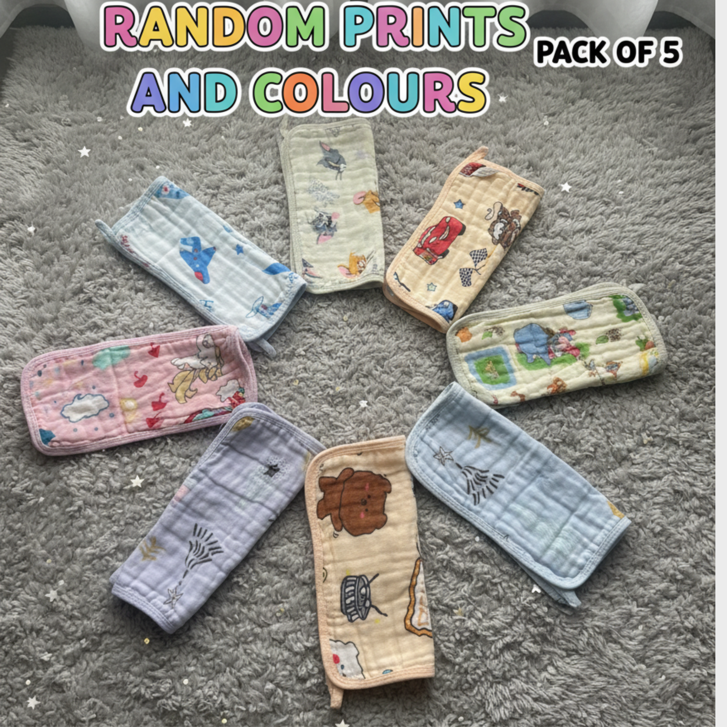 Muslin Cotton Face Towels for Babies – Premium 6-Layer Muslin Napkins ( Pack of 5 )