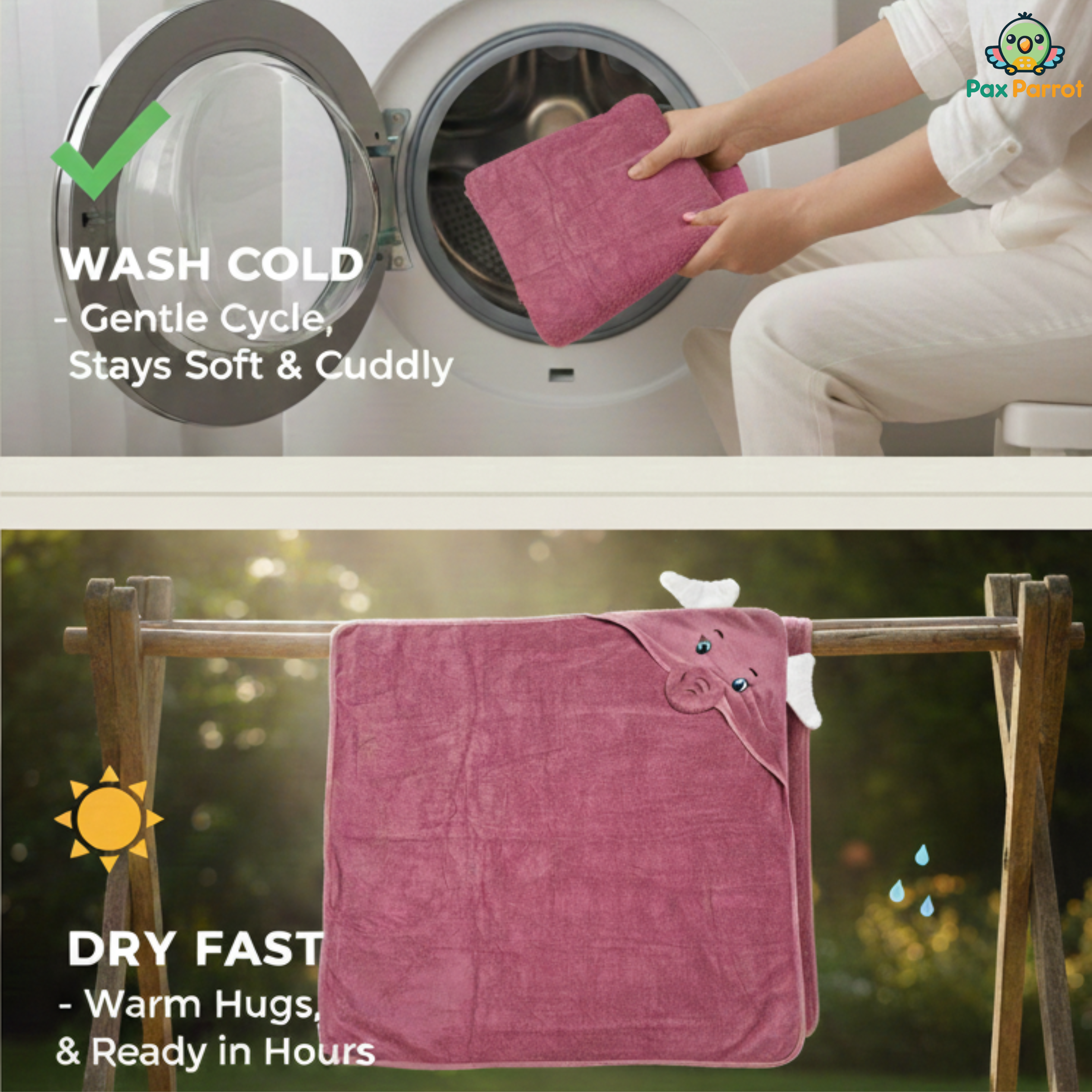 Baby Hooded Towel Wrap with Cute Elephant Design | Soft & Absorbent Baby Bath Towel Blanket | Warm Swaddle Towel for Newborns & Infants | Gentle & Skin-Friendly Baby Wrap (Purple)