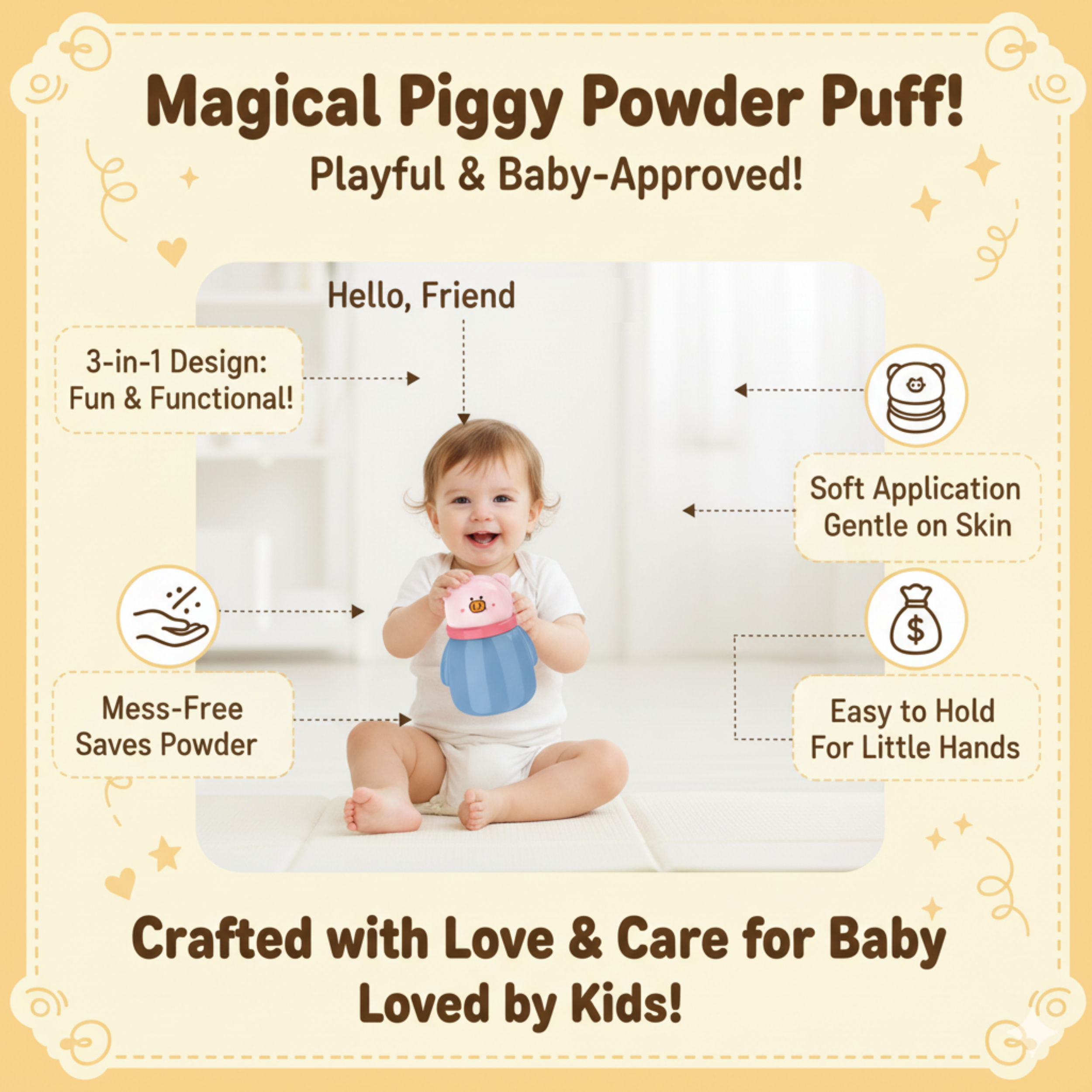 Cute Animal Powder Puff for Babies – Soft & Gentle Baby Care
