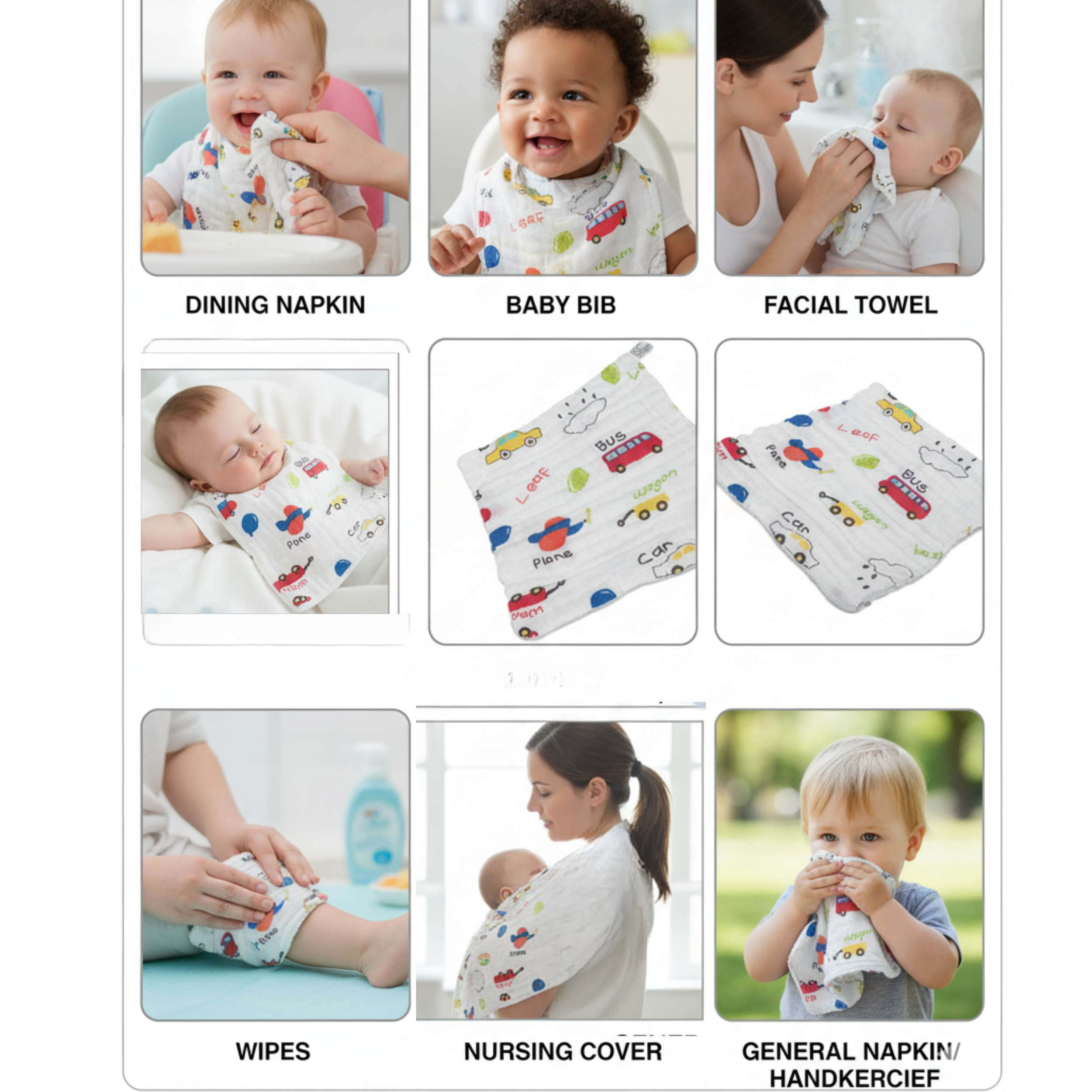 Muslin Cotton Face Towels (Pack of 5) – Premium 6-Layer Muslin Napkins for Babies & Toddlers